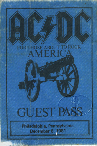 AC/DC 1981 ABOUT TO ROCK Backstage Pass PHILADELPHIA