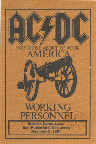 AC/DC 1981 ABOUT TO ROCK Backstage Pass BYRNE ARENA