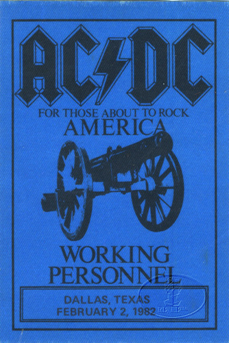 AC/DC 1982 ABOUT TO ROCK TOUR BACKSTAGE PASS DALLAS