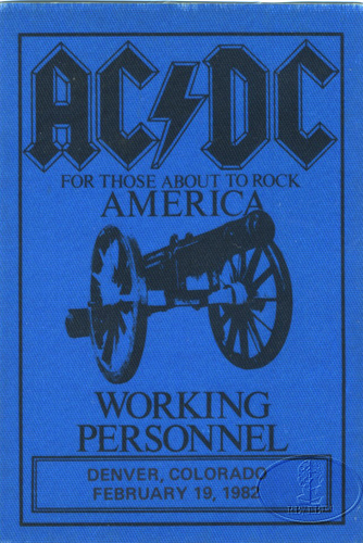 AC/DC 1982 ABOUT TO ROCK TOUR BACKSTAGE PASS DENVER