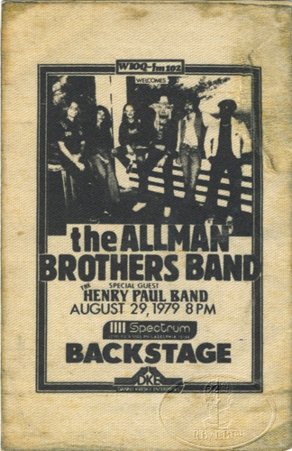 ALLMAN BROTHERS BAND 1979 TOUR Backstage Pass HENRY PAUL BAND Spectrum Philly