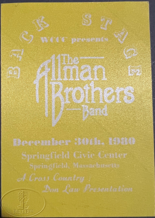ALLMAN BROTHERS BAND 1980 WORLD TOUR Backstage Pass 