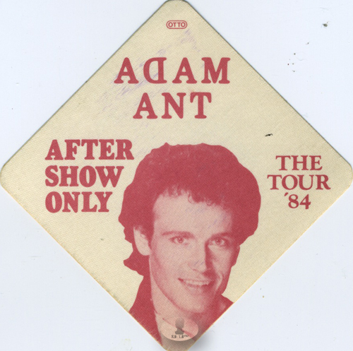 ADAM ANT 1984 STRIP TOUR BACKSTAGE PASS ASO