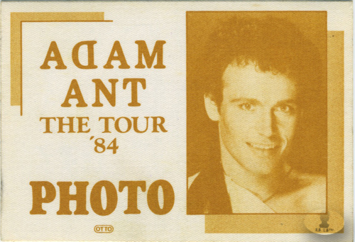 ADAM ANT 1984 STRIP TOUR BACKSTAGE PASS Photo