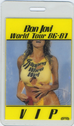 BON JOVI 1986-87 SLIPPERY TOUR LAMINATED BACKSTAGE PASS