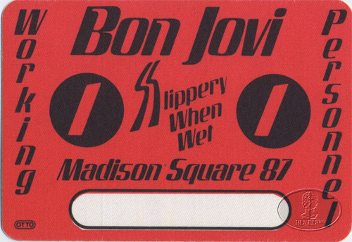 BON JOVI 1987 SLIPPERY BACKSTAGE PASS Madison Square Garden