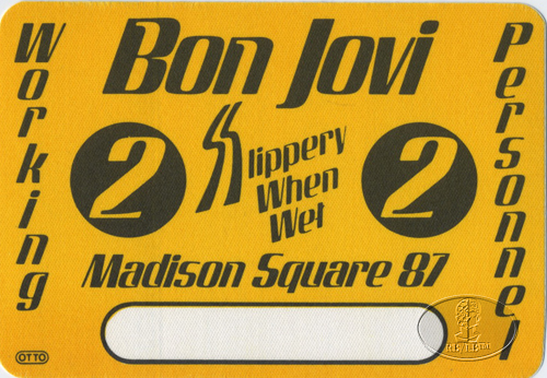 BON JOVI 1987 SLIPPERY BACKSTAGE PASS Madison Square Garden