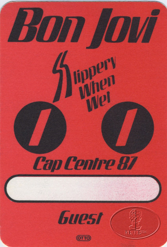 BON JOVI 1987 SLIPPERY Backstage Pass CAP CENTRE red