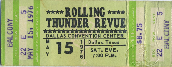 BOB DYLAN 1976 ROLLING THUNDER Unused Concert Ticket