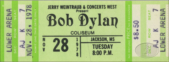 BOB DYLAN 1978 TOUR Unused Concert Ticket