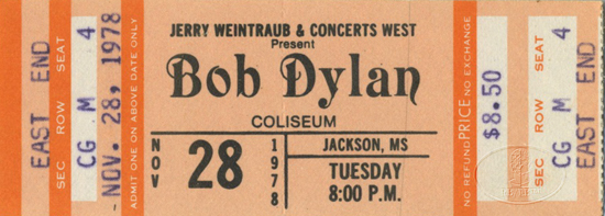 BOB DYLAN 1978 TOUR Unused Concert Ticket