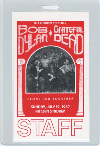 BOB DYLAN & GRATEFUL DEAD 1987 LAMINATED BACKSTAGE PASS