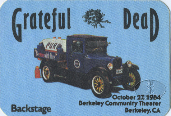 GRATEFUL DEAD 10/27/84 BACKSTAGE PASS Berkeley Community Theater