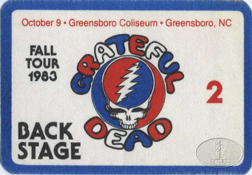 GRATEFUL DEAD 10/9/83 BACKSTAGE PASS Greensboro