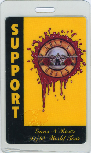 GUNS N' ROSES 1991-92 LAMINATED BACKSTAGE PASS Support
