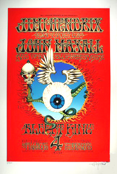 JIMI HENDRIX FLYING EYEBALL BG105 SERIGRAPH S/N GRIFFIN
