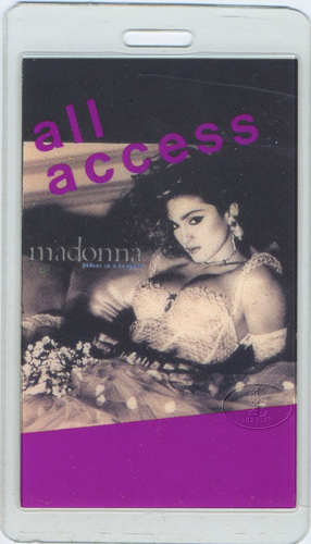 MADONNA 1985 LAMINATED BACKSTAGE PASS Purple