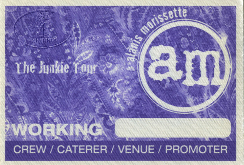 ALANIS MORISSETTE 1999 JUNKIE TOUR Backstage Pass GARBAGE