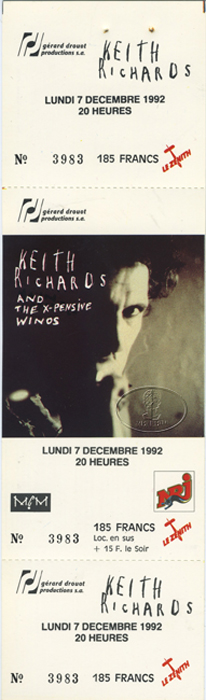 KEITH RICHARDS & the WINOS 1992 Unused Concert Ticket ROLLING STONES