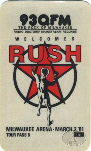 RUSH 1981 MILWAUKEE RADIO PROMO BACKSTAGE PASS