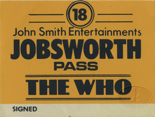 THE WHO 1975 EUROPEAN TOUR BACKSTAGE PASS KEITH MOON PETE TOWNSHEND DALTREY 