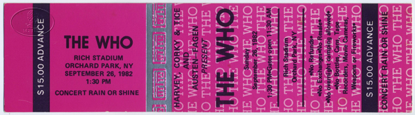 THE WHO & CLASH 1982 Unused Concert Ticket PETE TOWNSHEND Rich Stadium