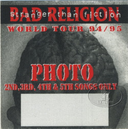 BAD RELIGION 1994-95 Stranger Than Fiction Tour Backstage Pass | eBay